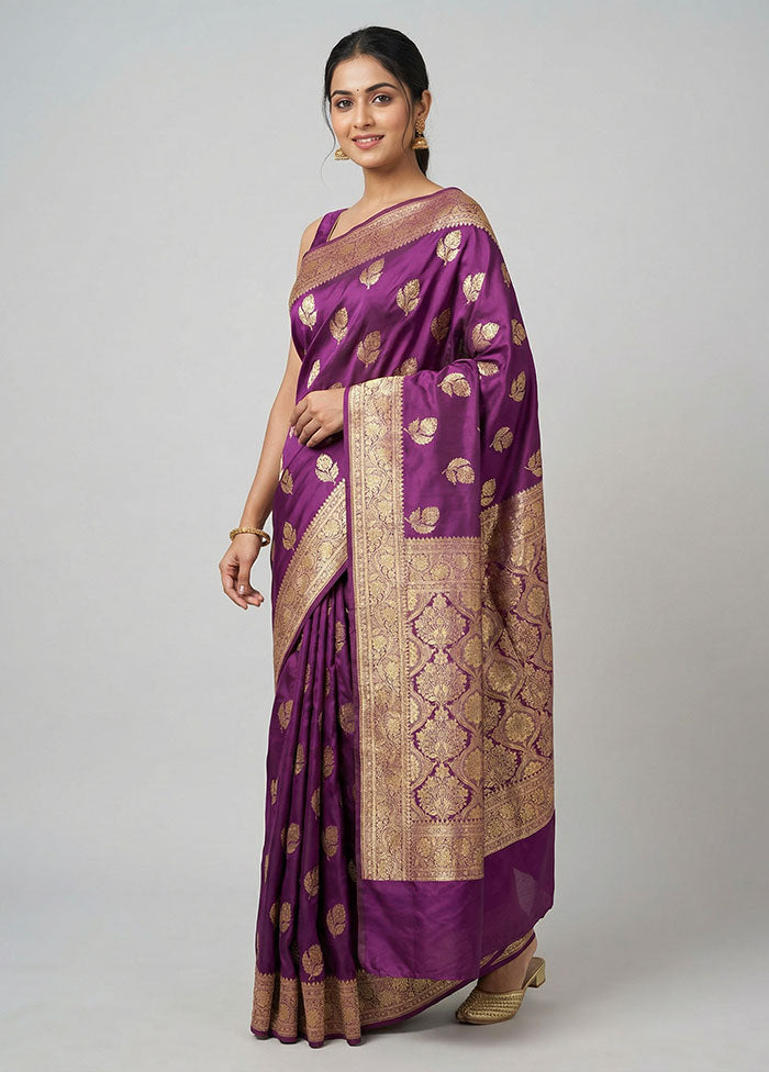 Purple Banarasi Silk Saree With Blouse Piece