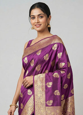 Purple Banarasi Silk Saree With Blouse Piece