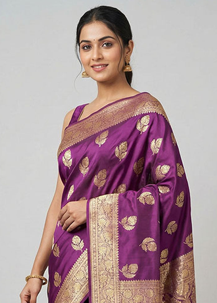 Purple Banarasi Silk Saree With Blouse Piece