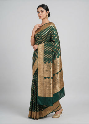 Green Banarasi Silk Saree With Blouse Piece