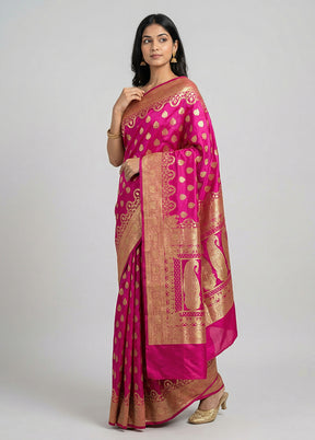 Pink Banarasi Silk Saree With Blouse Piece