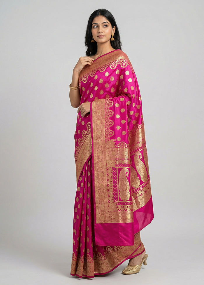Pink Banarasi Silk Saree With Blouse Piece
