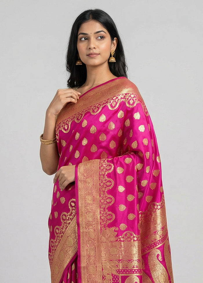Pink Banarasi Silk Saree With Blouse Piece