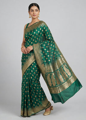 Green Banarasi Silk Saree With Blouse Piece