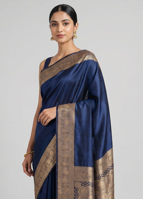 Blue Banarasi Silk Saree With Blouse Piece