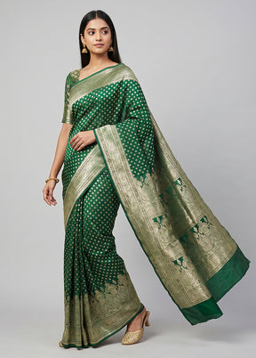 Green Banarasi Silk Saree With Blouse Piece