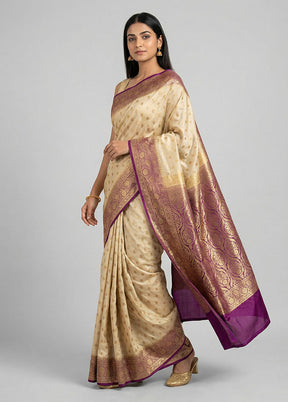Cream Banarasi Silk Saree With Blouse Piece