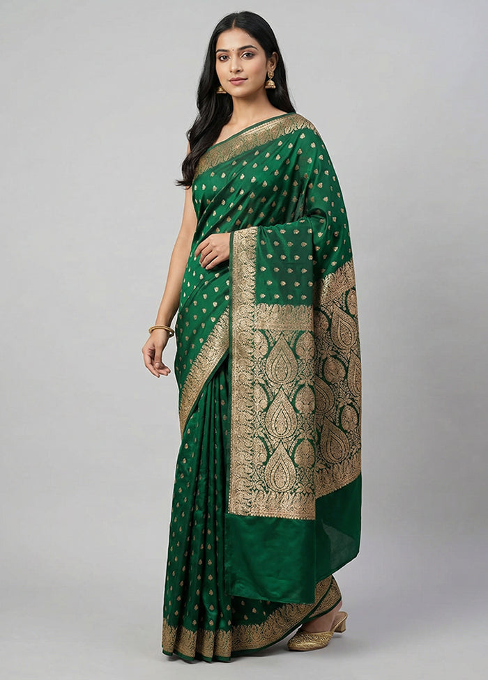 Green Banarasi Silk Saree With Blouse Piece