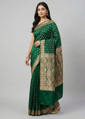 Green Banarasi Silk Saree With Blouse Piece