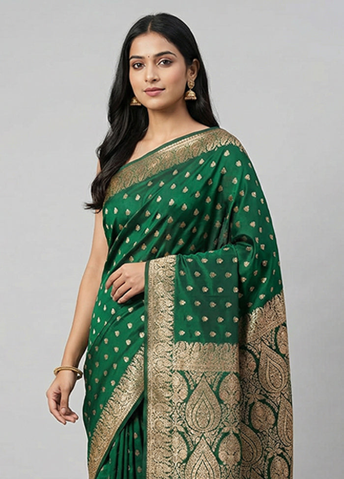 Green Banarasi Silk Saree With Blouse Piece