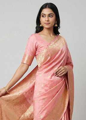 Pink Banarasi Silk Saree With Blouse Piece