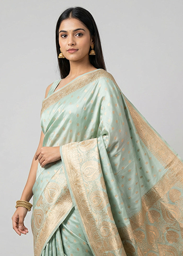 Blue Banarasi Silk Saree With Blouse Piece