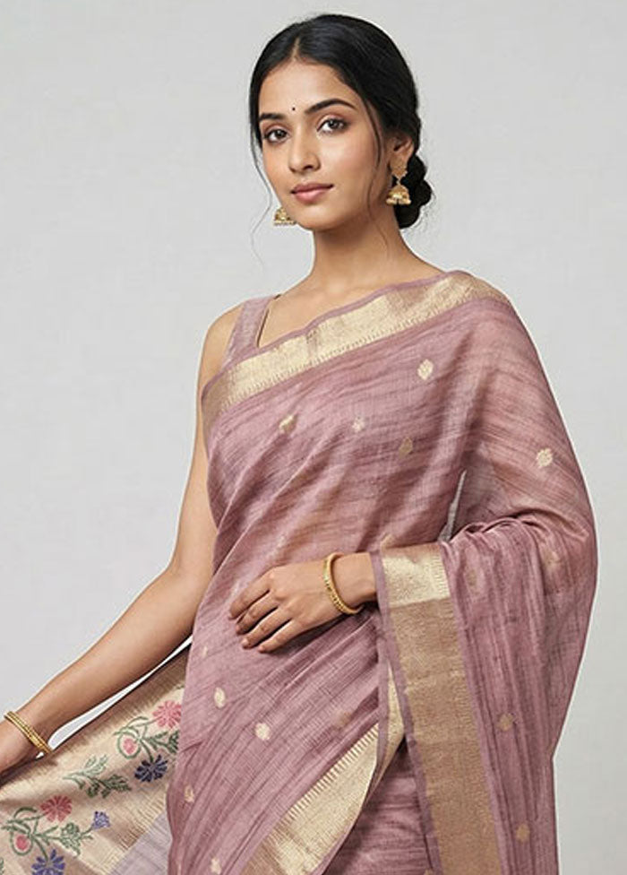 Purple Kora Silk Saree With Blouse Piece