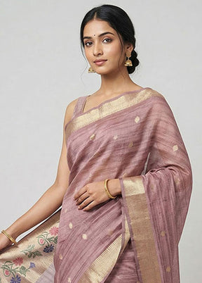 Purple Kora Silk Saree With Blouse Piece