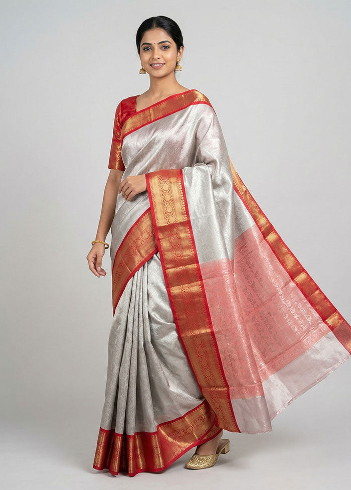 White Tissue Silk Saree With Blouse Piece