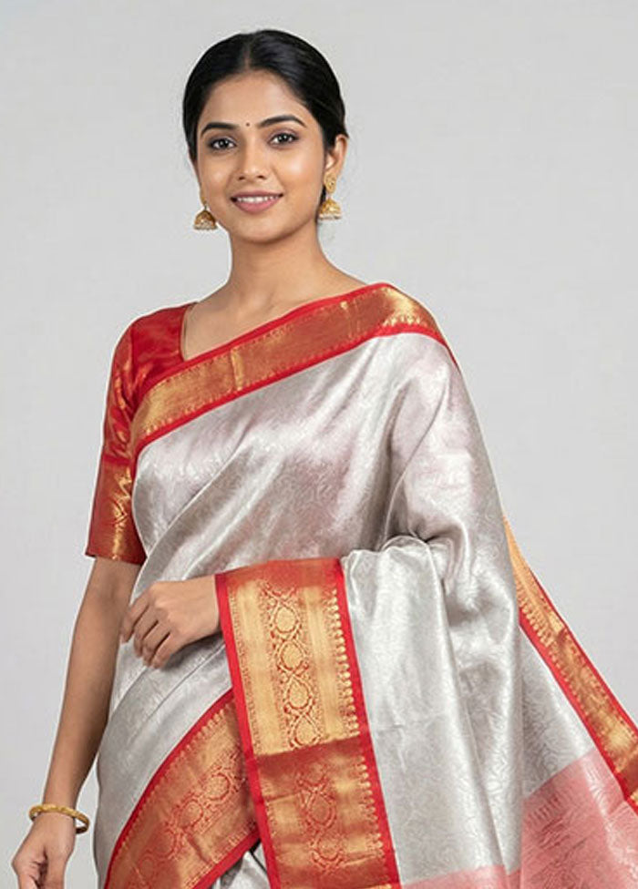 White Tissue Silk Saree With Blouse Piece