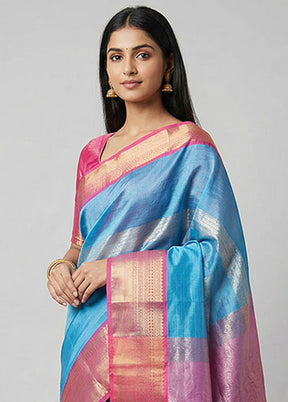 Blue Tissue Silk Saree With Blouse Piece