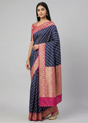 Blue Katan Silk Saree With Blouse Piece