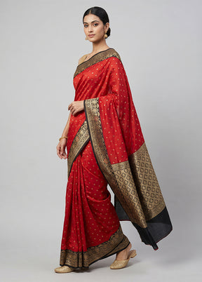 Red Katan Silk Saree With Blouse Piece