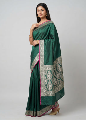 Green Katan Silk Saree With Blouse Piece