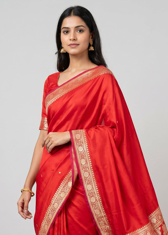 Red Katan Silk Saree With Blouse Piece