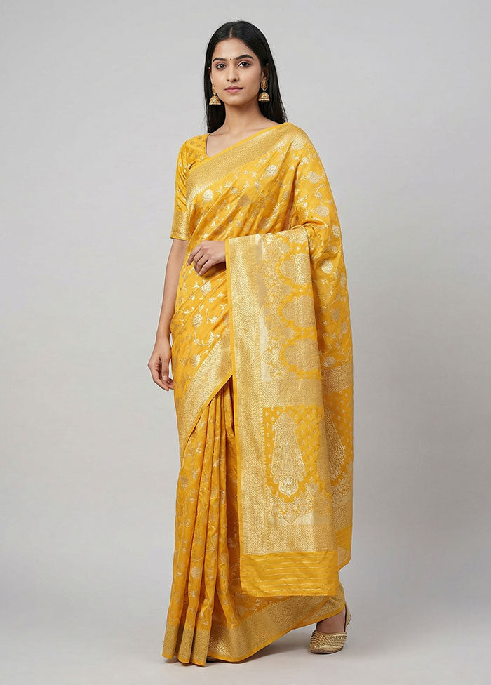 Yellow Tissue Silk Saree With Blouse Piece