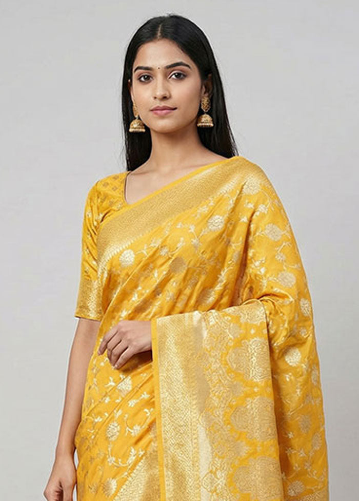 Yellow Tissue Silk Saree With Blouse Piece