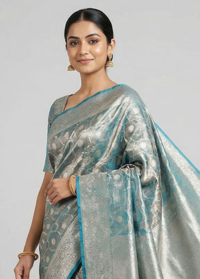 Blue Tissue Silk Saree With Blouse Piece