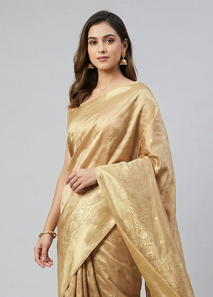Cream Tissue Silk Saree With Blouse Piece
