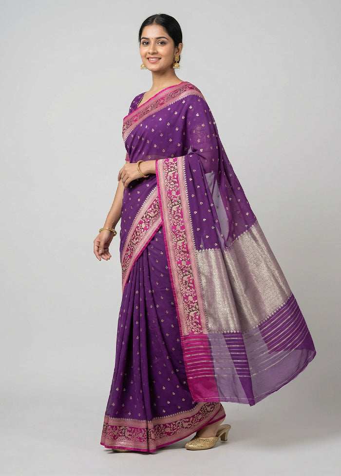Purple Katan Silk Saree With Blouse Piece
