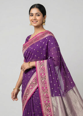Purple Katan Silk Saree With Blouse Piece
