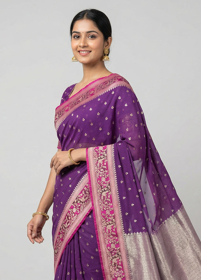 Purple Katan Silk Saree With Blouse Piece