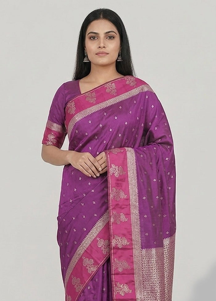Purple Katan Silk Saree With Blouse Piece
