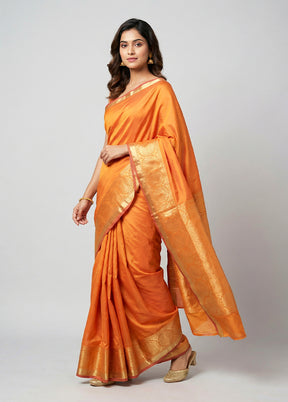 Orange Kanjivaram Silk Saree With Blouse Piece