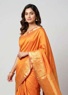 Orange Kanjivaram Silk Saree With Blouse Piece