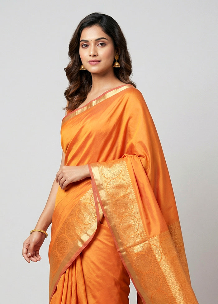 Orange Kanjivaram Silk Saree With Blouse Piece