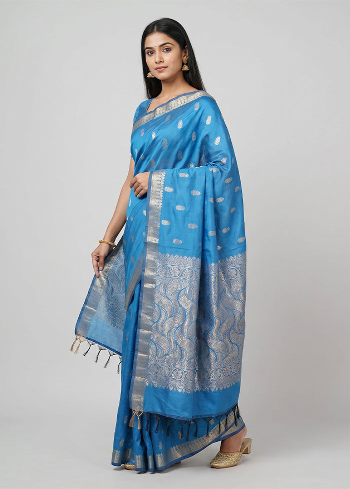 Blue Kanjivaram Silk Saree With Blouse Piece