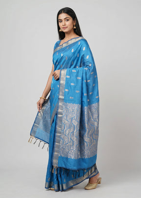 Blue Kanjivaram Silk Saree With Blouse Piece