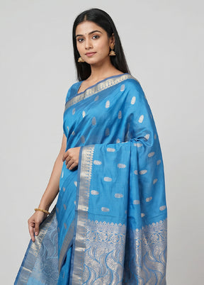 Blue Kanjivaram Silk Saree With Blouse Piece