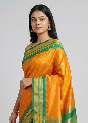 Orange Kanjivaram Silk Saree With Blouse Piece
