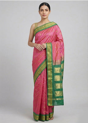 Pink Kanjivaram Silk Saree With Blouse Piece