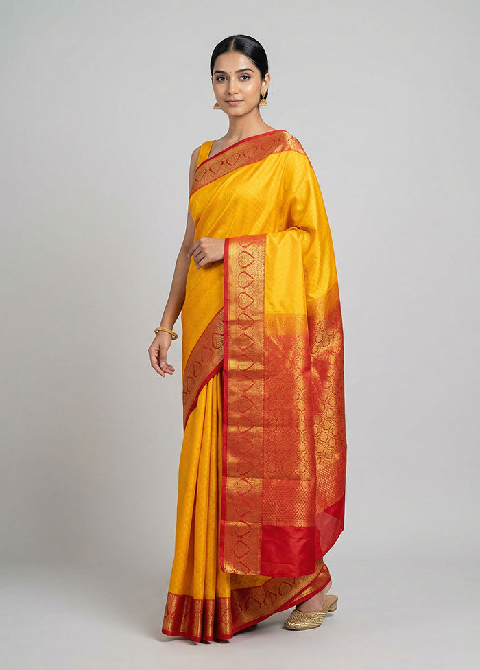 Yellow Kanjivaram Silk Saree With Blouse Piece