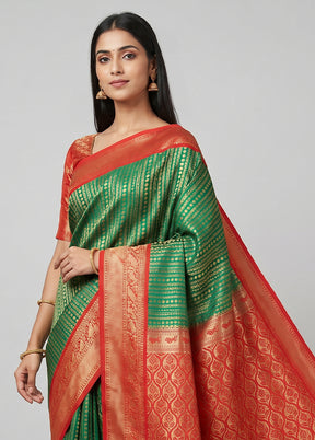 Green Kanjivaram Silk Saree With Blouse Piece