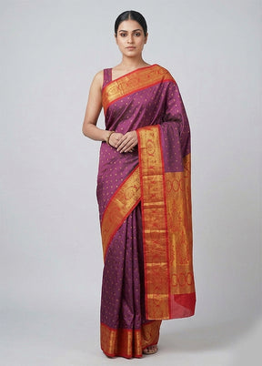 Purple Kanjivaram Silk Saree With Blouse Piece