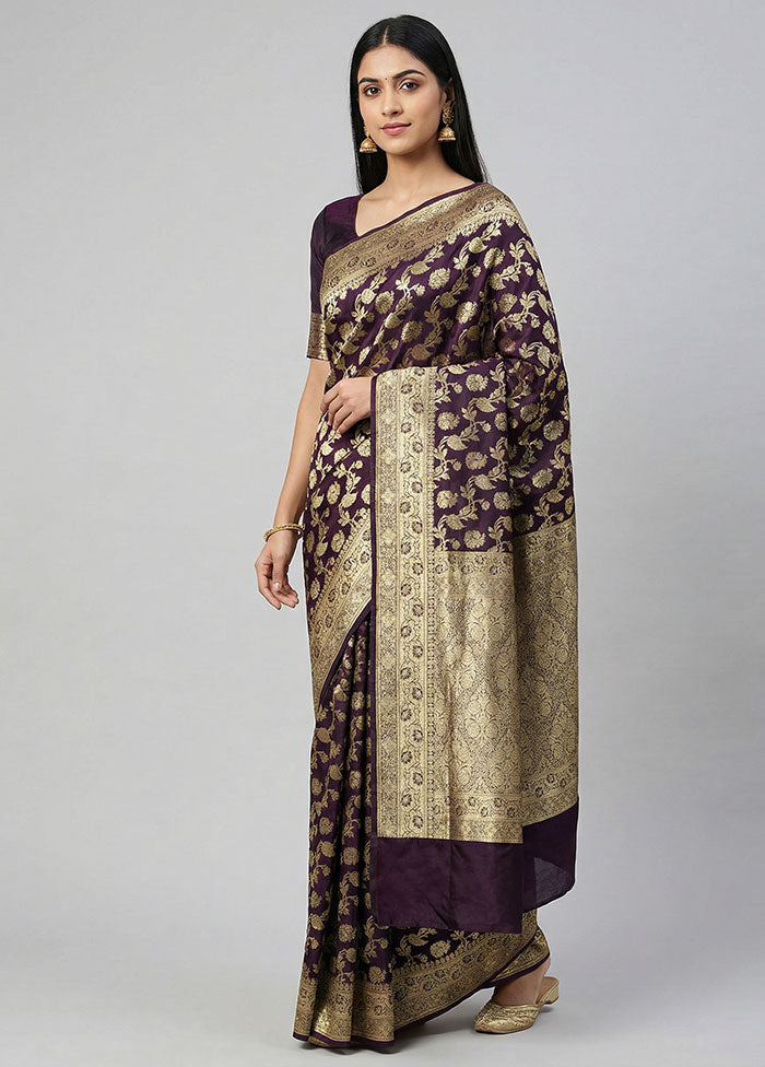 Purple Banarasi Silk Saree With Blouse Piece