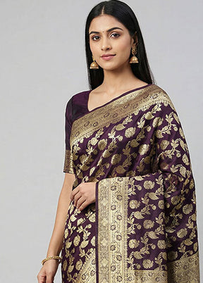Purple Banarasi Silk Saree With Blouse Piece