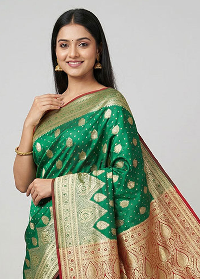 Green Banarasi Silk Saree With Blouse Piece