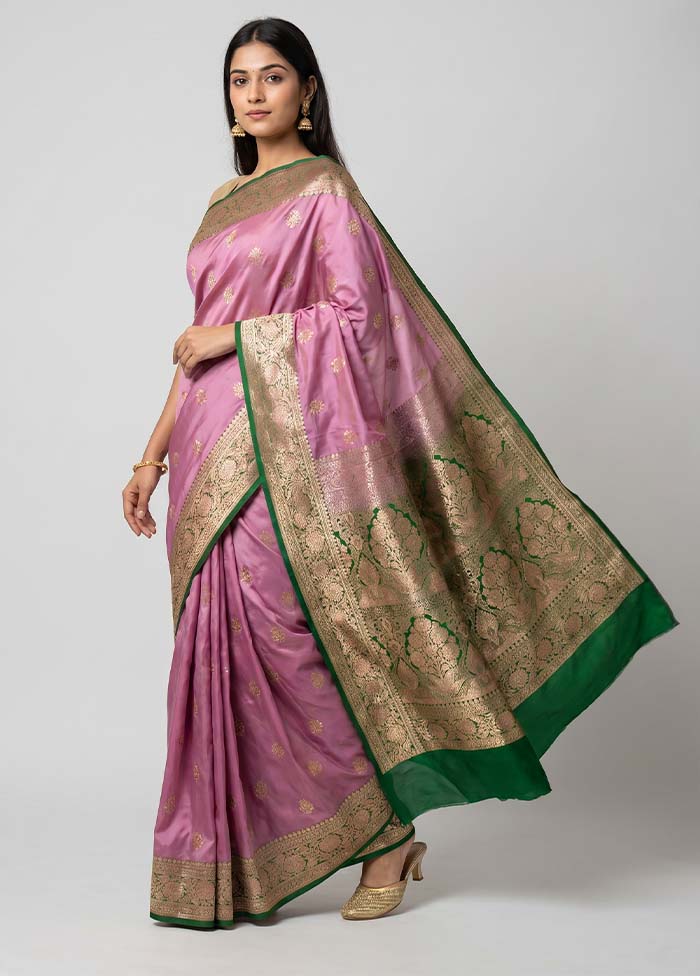 Purple Banarasi Silk Saree With Blouse Piece