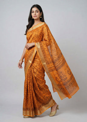 Yellow Cotton Saree With Blouse Piece