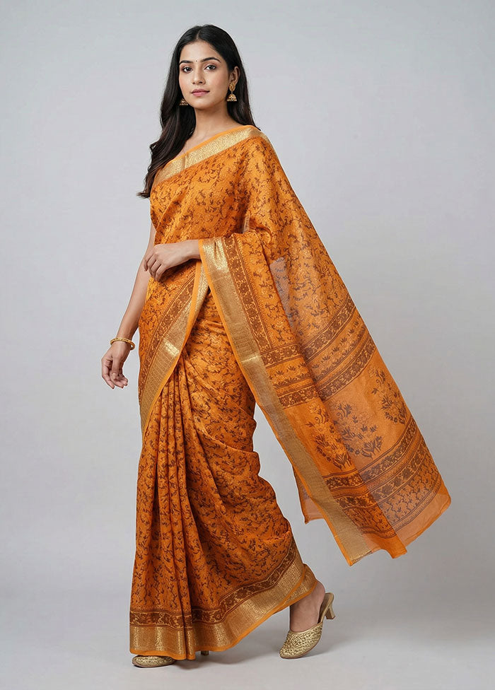 Yellow Cotton Saree With Blouse Piece